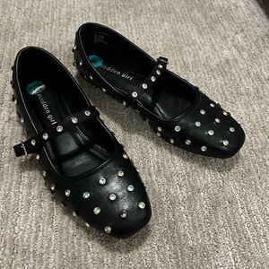 Madden Girl Black Mary Jane Flats with Silver Accents